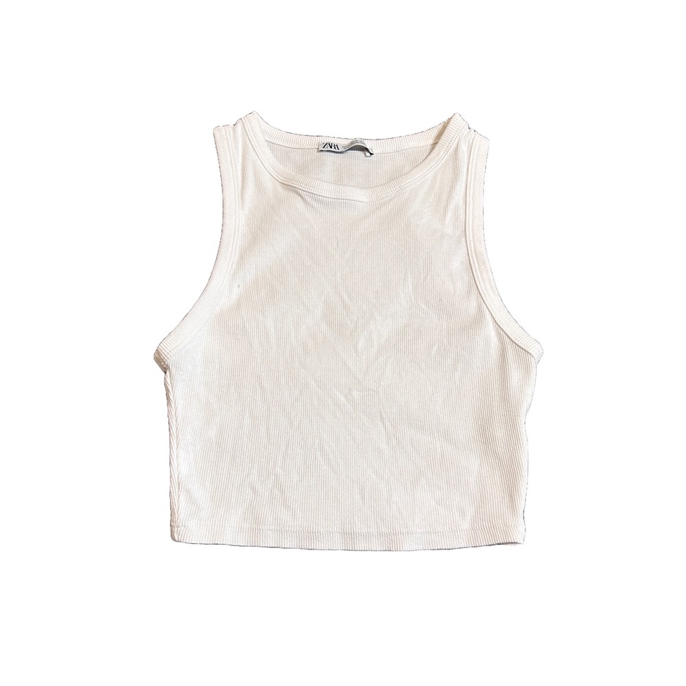 Zara White Cropped Racerback Tank